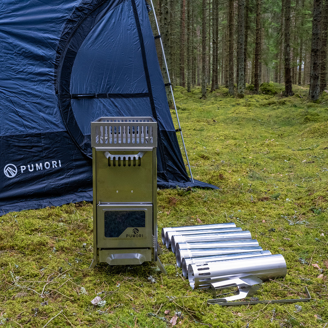 Kamin 2.0 med glaslucka för te.x Bastutält EN STL