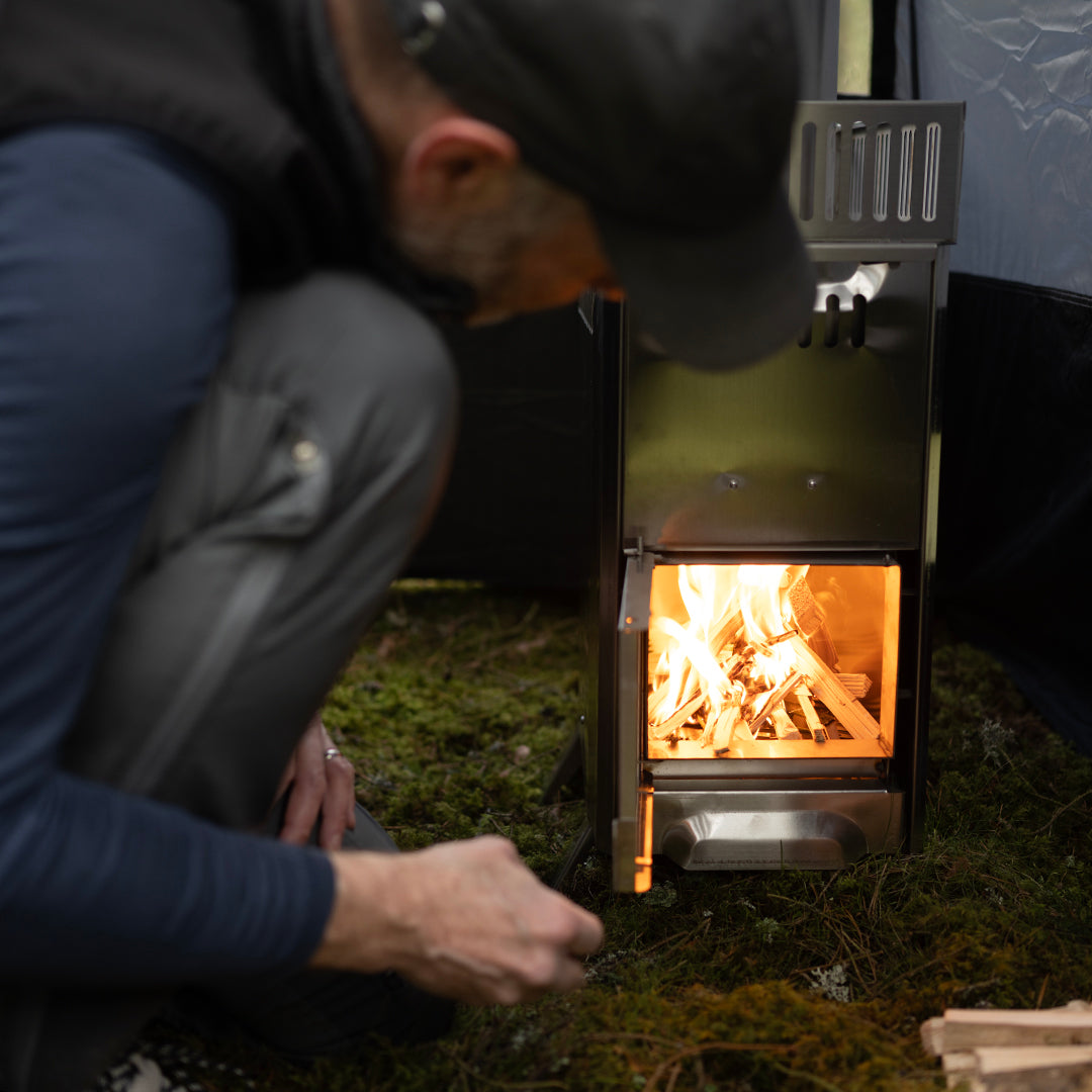 Kamin 2.0 med glaslucka för te.x Bastutält EN STL