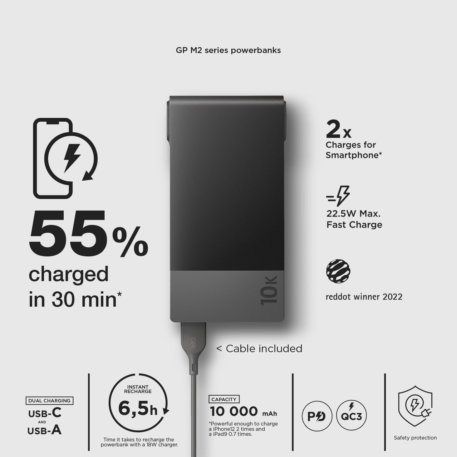 Powerbank M2 10000 mAh SVART / EN STL